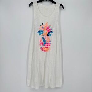 Lilly Pulitzer Julianna Dress M White Pima Cotton Pineapple‎ Graphic Beach Cover